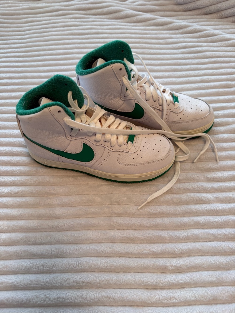 Nike White and Green High-Top Sneakers